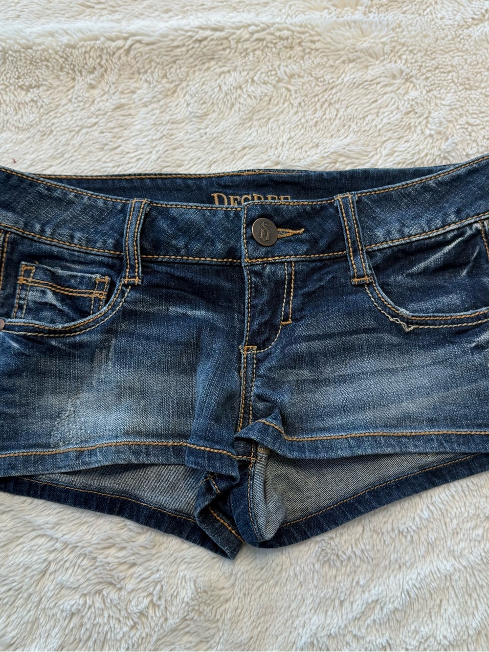 Decree Dark Blue Distressed Denim Shorts